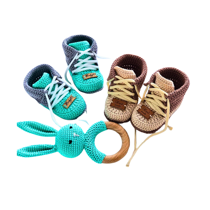 Bunny Hop Baby Booties & Teether Set
