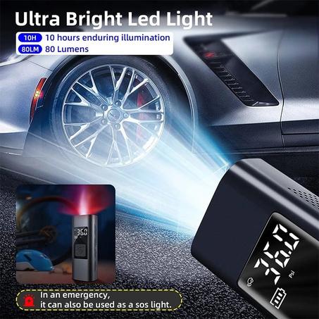 مضخة نفخ كهربائية مع مصباح LED، ضاغط هواء للسيارة، مضخة قابلة للنفخ محمولة للدراجات النارية