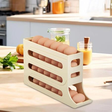 موزع البيض الأوتوماتيكي ذو 4 طبقات - منظم باب جانبي للثلاجة يوفر المساحة، بلاستيك متين