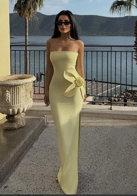 Robe Longue Flora – Jaune Vanille