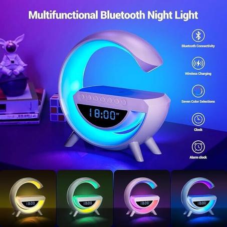 Lampe 4-en-1 avec Horloge LED, Haut-Parleur Bluetooth & Chargeur Sans Fil
