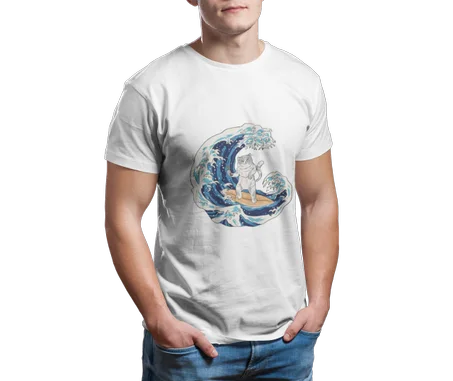 Cat Sushi Wave Tshirt Blanc - AD115