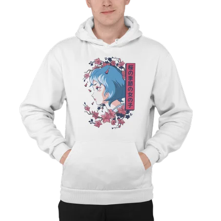 The Cherry Blossom Girl Hoodie Blanc - AD133