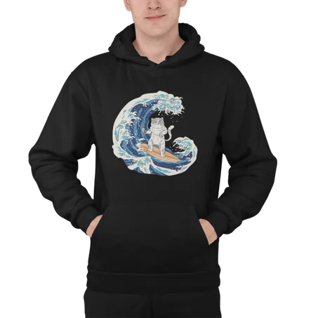 Cat Sushi Wave Hoodie Noir - AD115