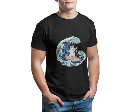 Cat Sushi Wave Tshirt Noir - AD115
