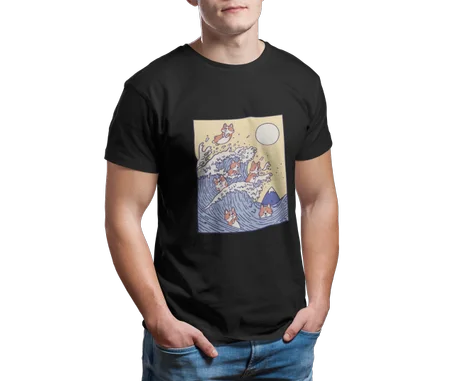 The Great Wave of Corgi Tshirt Noir - AD126
