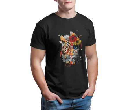 Tiger Rose Tshirt Noir - AD111