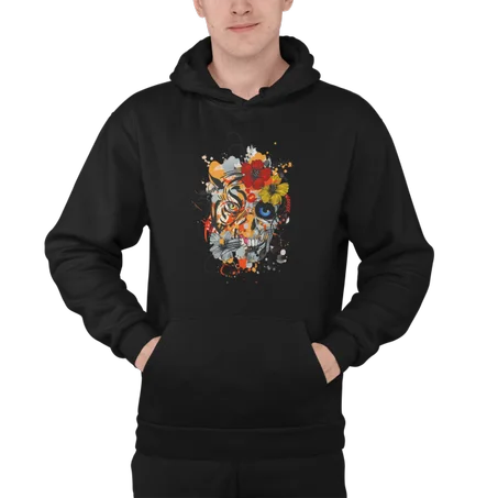 Tiger Rose Hoodie Noir - AD111