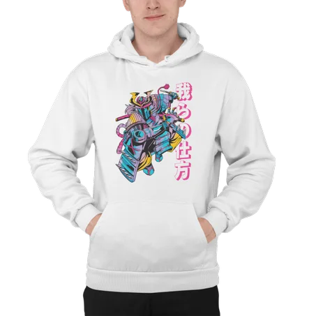 Cyber Samurai Hoodie Blanc- AD103
