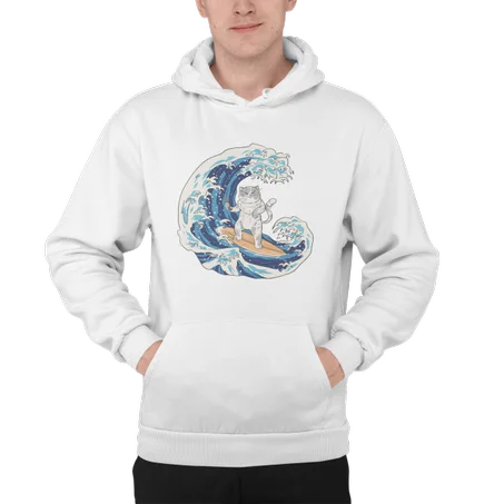 Cat Sushi Wave Hoodie Blanc - AD115