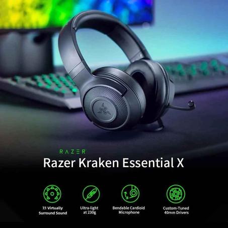 Razer Kraken X Essential Gaming Headset - 7.1 Surround Sound, Bendable Mic, 40mm Drivers | Ultimate Comfort & Precision Audio