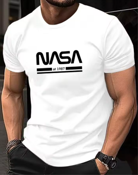 تي شيرت رجالي كاجوال فضفاض بمقاسات كبيرة مطبوع عليه حروف، مصنوع من القطن بنسبة 100%