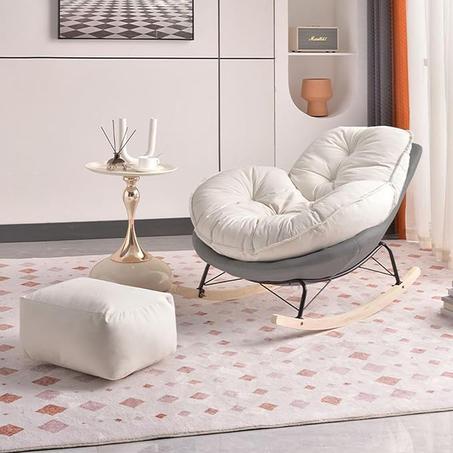 كراسي هزاز من هاي فاين، كنبة عصرية لغرفة المعيشة، كرسي هزاز مريح للحضانة، كرسي قراءة لغرفة المعيشة وغرفة النوم (رمادي)