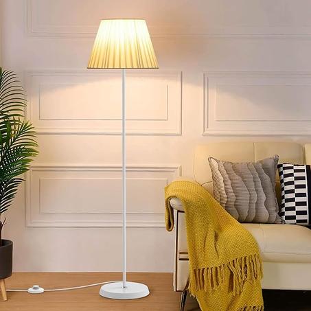 سنوي مصباح ارضي مع غطاء قماشي مصابيح ارضية طويلة عصرية لغرفة المعيشة قائمة لديكور المنزل اضاءة النوم وغرفة الدراسة والمكتب (ابيض)