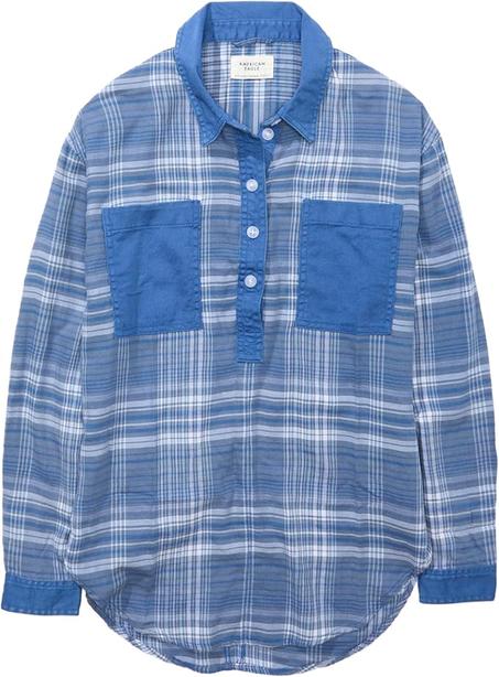 اميريكان ايغل كنزة صوفية منقوشة كبيرة الحجم للنساء U-0359-5266-400 مقاس XS أزرق