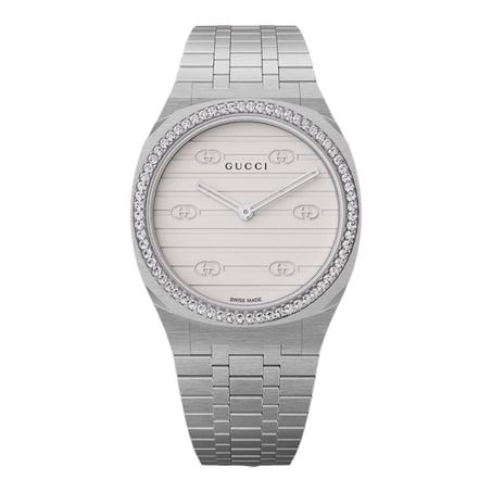 ساعة Gucci نسائية باللون الفضي المرصع