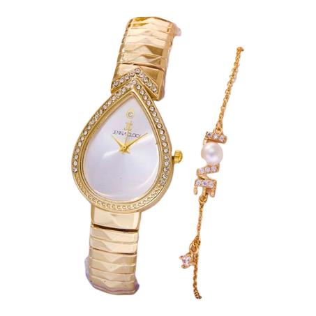 ساعة نسائية فاخرة بشكل دمعة مع سوار أنيق