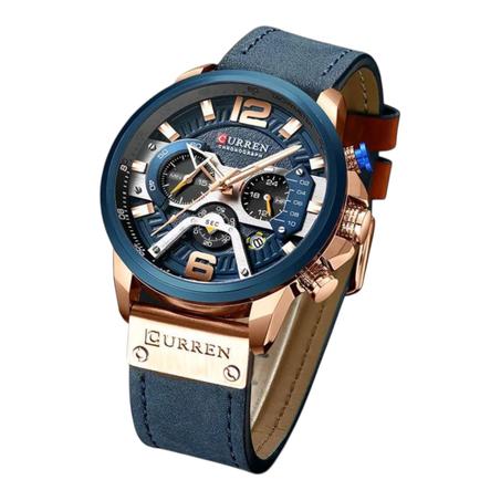 ساعة CURREN الجلدية الفاخرة – تصميم ذهبي أنيق مع قرص أزرق