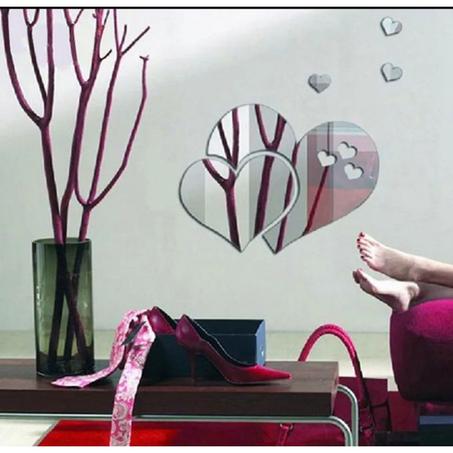5 miroir cœur de décoration 3D en aluminium