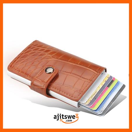 RFID بزطام من نوع اخر مصنوع من الجلد و الأليمنيوم انيقة وعملية مزودة بتقنية  للوقاية من قرصنة البطاقات البنكية