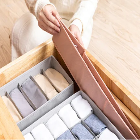 3Pcs 6/7/24 Grid Storage Boxes Foldable Bra Underwear Organizer Closet Drawer Divider Ties Socks