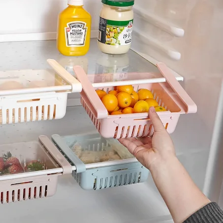 Refrigerator Food Organizer Adjustable Stretchable Fridge Organizer Drawer Basket Kitchen Refrigerator Storage Rack Shelf