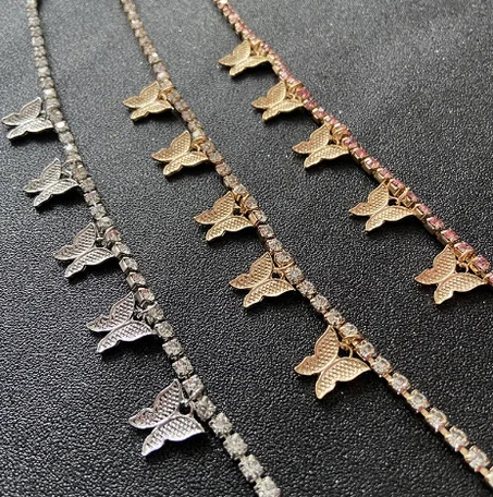 Butterfly Anklet Bracelet for Women Gold Color Rhinestone Leg Bracelet