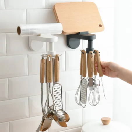 360 Rotation Hook Kitchen Utensils Holder Hanger Retractable Storage Shelf Brushed Hook Stainless Steel Door Back
