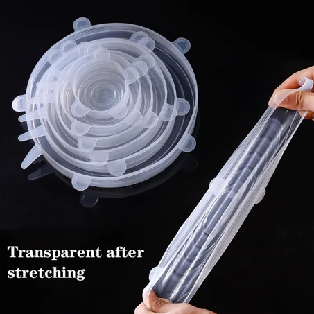 6 Pcs/Set Food Silicone Cover Universal Silicone Lids For Cookware Bowl Pot Lid Reusable Stretch  Lids Wrap