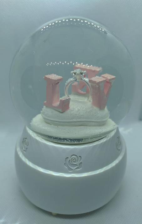 Boule de neige BAGUE MARIAGE lumineuse avec 8 musique romantique grand taille