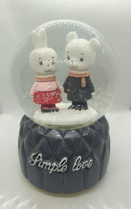 Boule de neige lumineuse avec 8 musique romantique grand taille LES LAPINS