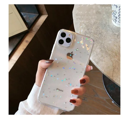 GIMFUN Star Bling Glitter Phone Case for Iphone 11 Pro Max Clear Back Love Heart Tpu Case Cover for Iphone Xr X 7 6 8 Plus SE20