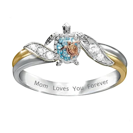 Mom Loves You Forever Turtle Statement Ring