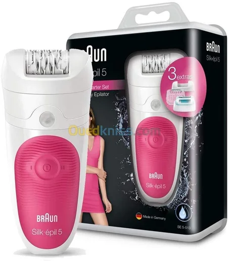 Braun Epilateur Silk-Épil 5 Se5-513 Wet & Dry + 3 Accessoires - Rose/blanc