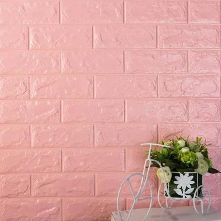 PE Foam 3D Wall Stickers Brick Pattern Self Adhesive – Pink / ورق حائط شكل الطوب ذاتي اللصق المضادة للتصادم مقاومة للماء – بينك