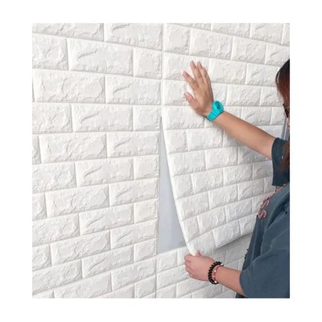PE Foam 3D Wall Stickers Brick Pattern Self Adhesive – White ورق حائط  شكل الطوب ذاتي اللصق المضادة للتصادم مقاومة للماء – أبيض