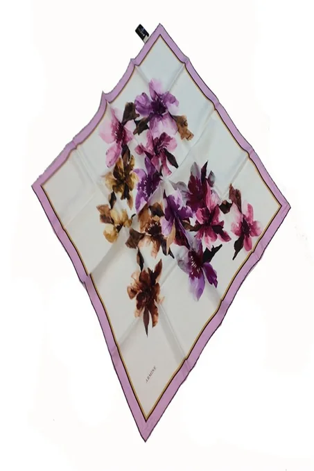 وشاح حرير تويل مزخرف بورود نسائي