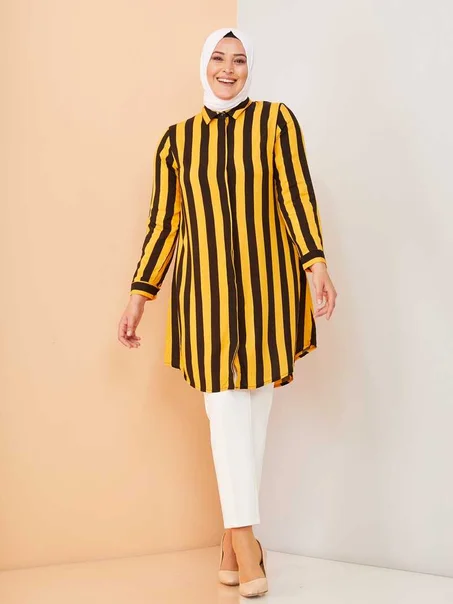 تونيك محتشم مخطط مقاس كبير نسائي