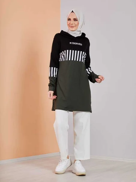 تونيك رياضة هودي أسود كاكي نسائي