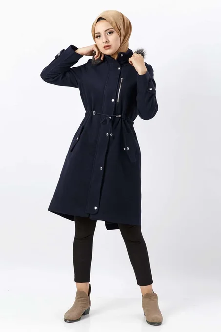 معطف كاشيه كحلي بسحاب نسائي