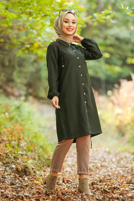 تونيك محتشم كاكي بأزرار نسائي