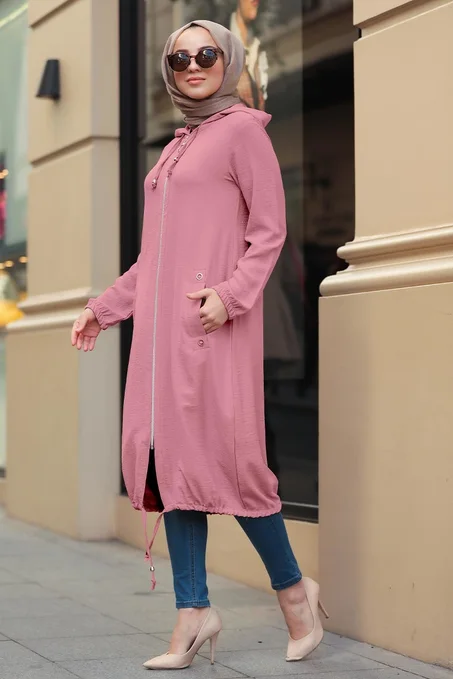 تونيك محتشم وردي غامق بسحاب نسائي
