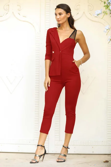 أوفرول أحمر مفصَل بتول نسائي