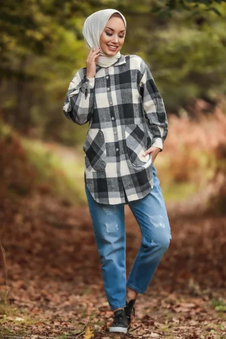 تونيك محتشم أسود بمربعات نسائي