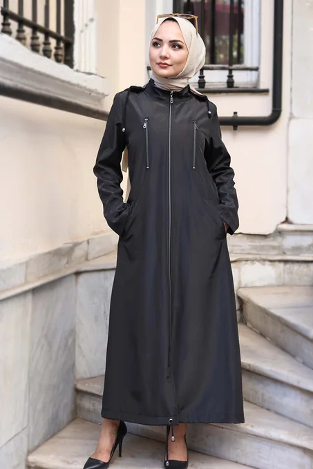 معطف ترنش اسود طويل نسائي
