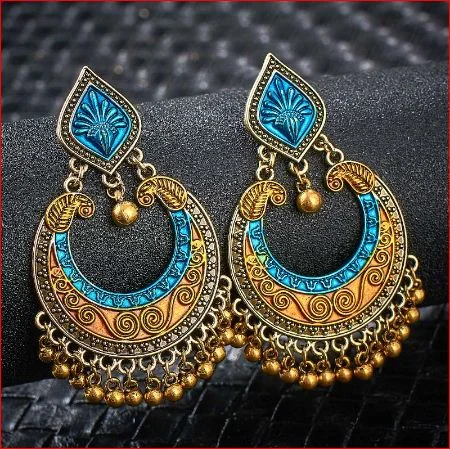 SHUANGR Vintage Hollow Flower Indian Fringed Tassel Earrings For Women Gypsy Jewelry Sliver Color Antique Ethnic Drop Earrings