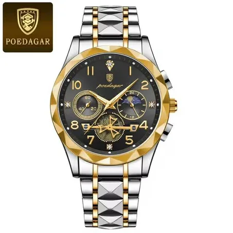 ساعة POEDAGAR  Fashion Trend للرجال كوارتز بحزام من الفولاذ المقاوم للصدأ مقاومة للماء