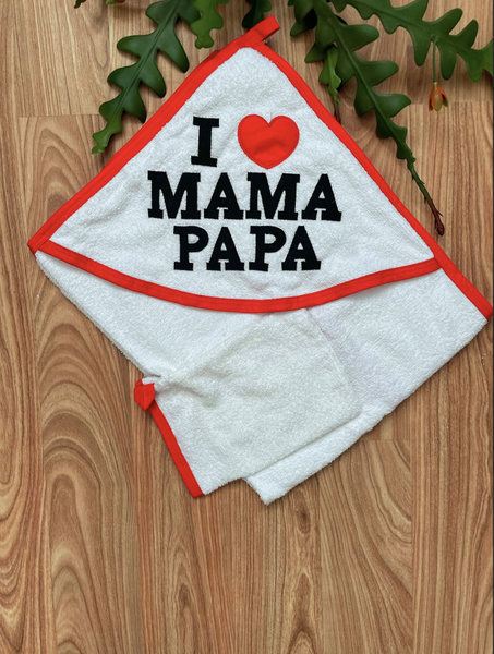 Cape de Bain+ Gant - Blanc /Rouge