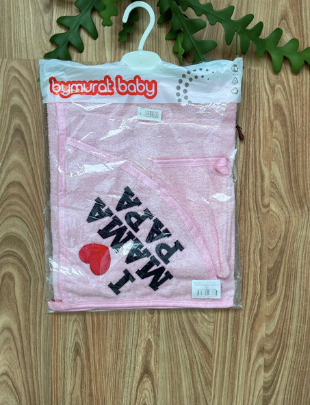 Cape de Bain+ Gant / I Love Mom - Rose