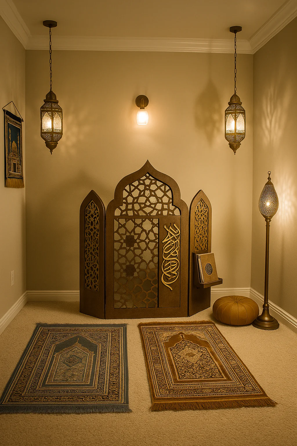 Mihrab et Coin de prière et porte quran et tapis de prière